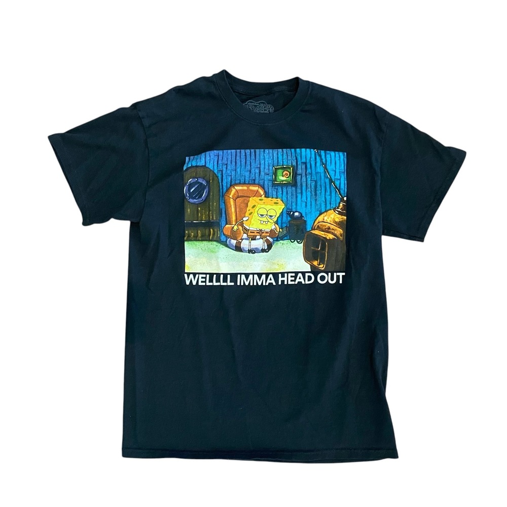 Spongebob Squarepants Well Imma Head Out Graphic Tee T-Shirt Black Medium Cotton